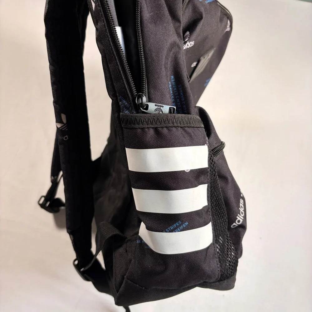 Adidas Originals Backpack Trefoil Monogram Black All Over Logo Print Bag School